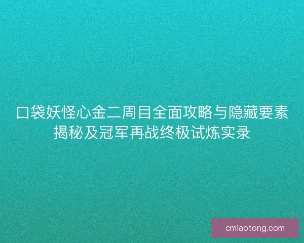 口袋妖怪心金二周目全面攻略与隐藏要素揭秘及冠军再战终极试炼实录